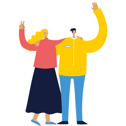 Illustration of two people waving