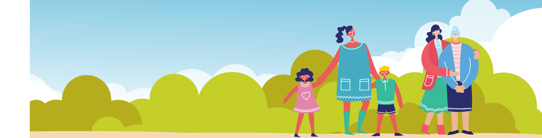 Illustrated banner image showing a family holding hands