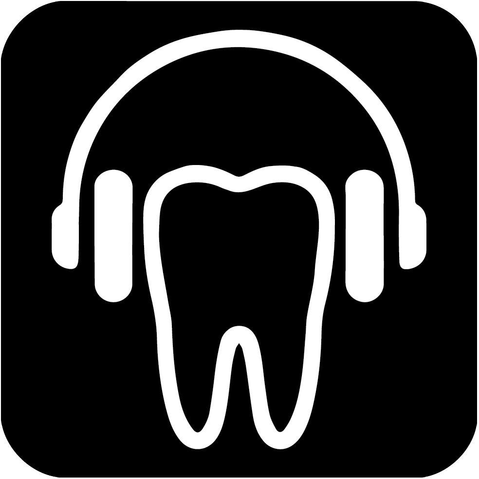The Brush DJ logo, a tooth with headphones on