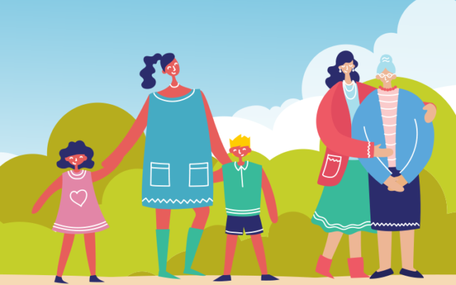 Illustrated banner image showing a family holding hands