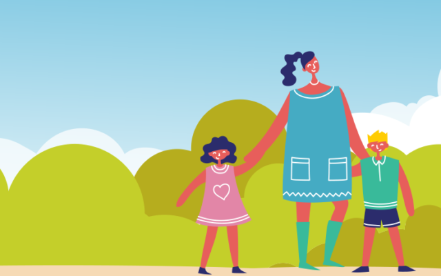 Illustrated banner image showing a family holding hands