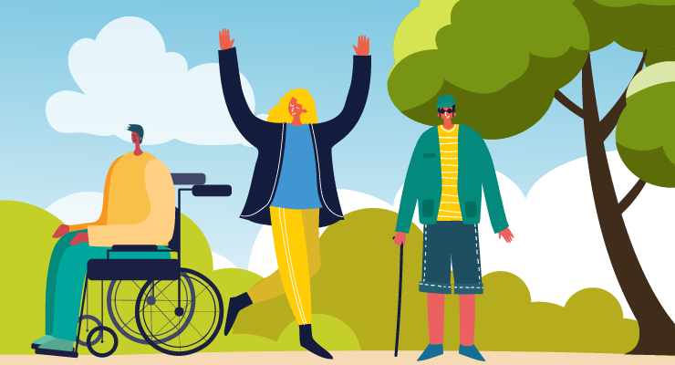 Illustrated banner image showing a various people outside getting activehands