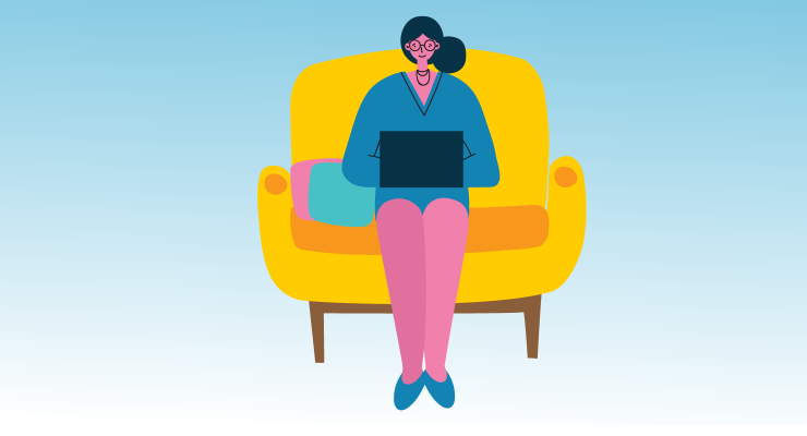 Woman stting on chair on laptop