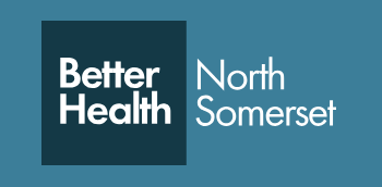 Blue background with dark blue square with the text 'Better Health North Somerset'