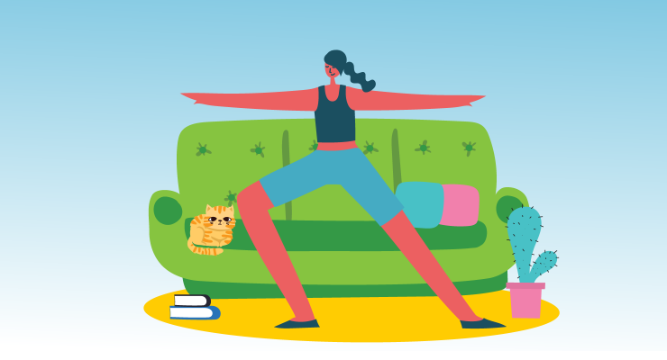 Women in yoga pose at home