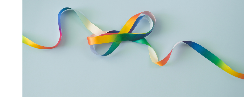 Rainbow Ribbon on blue background