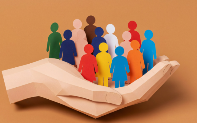 Figures being held in a hand